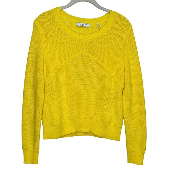 Sandro Paris Sweater Size 6 (2) Yellow Cotton Blend Knit Pullover Crewneck - Picture 1 of 7